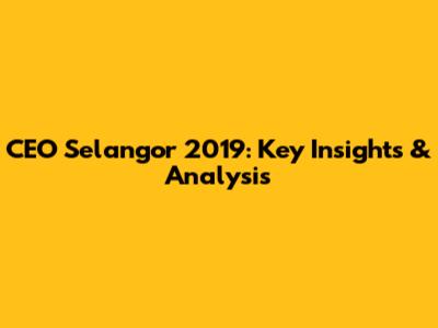 CEO Selangor 2019: Key Insights & Analysis