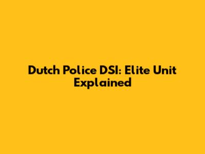 Dutch Police DSI: Elite Unit Explained