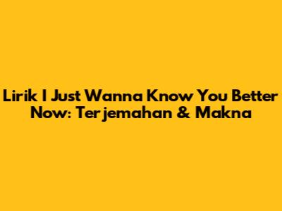 Lirik "I Just Wanna Know You Better Now": Terjemahan & Makna