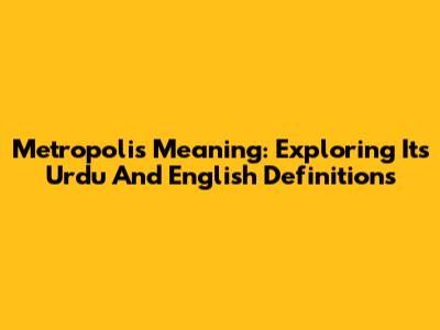 Metropolis Meaning: Exploring Its Urdu And English Definitions