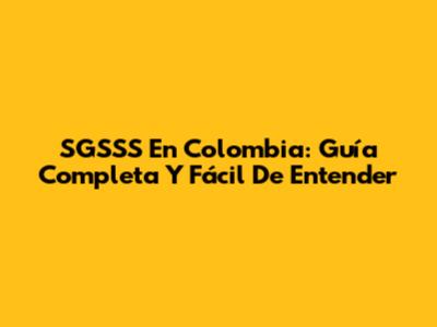 SGSSS En Colombia: Guía Completa Y Fácil De Entender