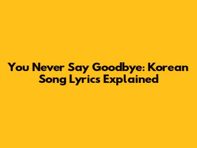 You Never Say Goodbye: Korean Song Lyrics Explained
